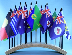 A - Set of  Australian Desk Flags on Display Stand